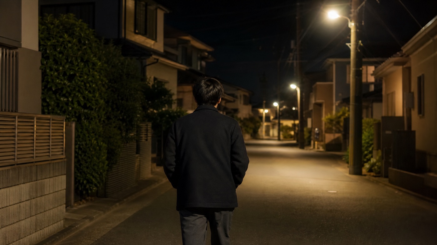 夜道を歩いて帰る、一人の後ろ姿