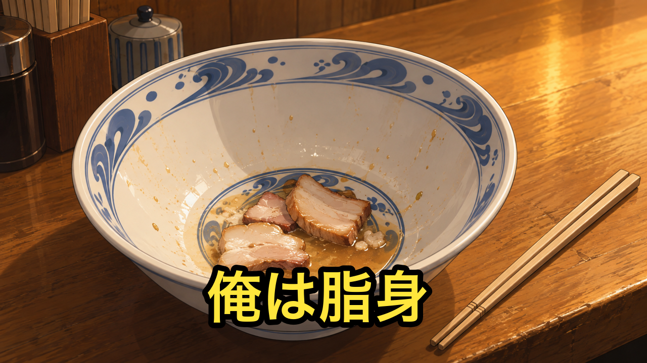 返ってきた丼に、チャーシューの脂身だけが残っていた