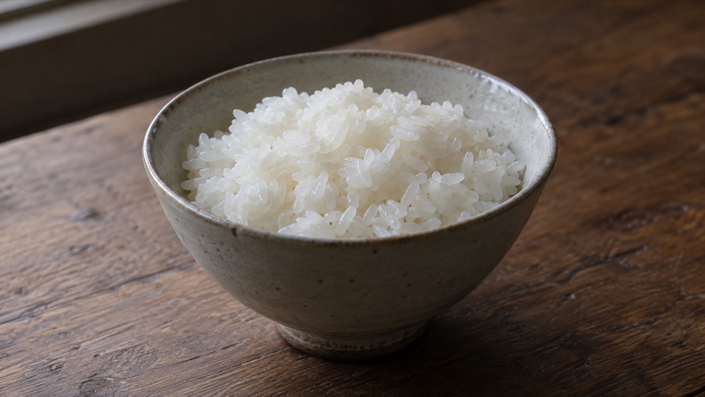 白いご飯だけが盛られた茶碗のクローズアップ